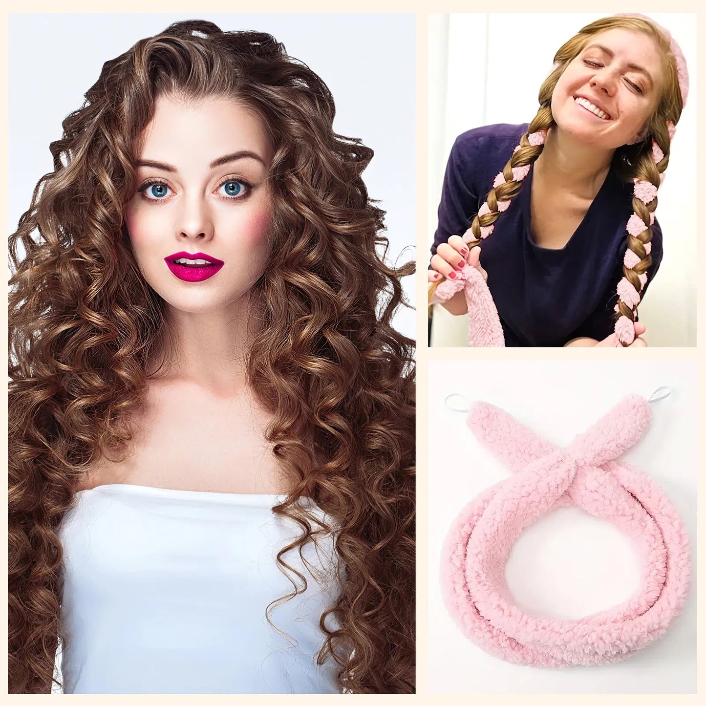 SEVLYA Night Curl Kit — Satin Heatless Curling Rod (Pink)