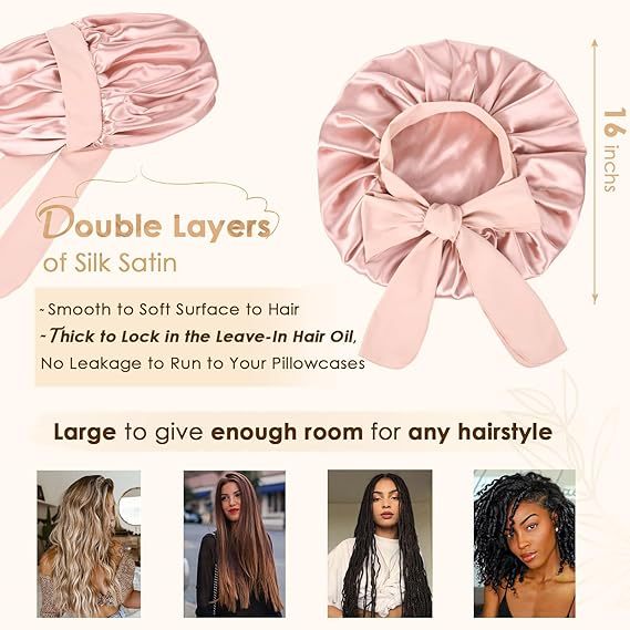SEVLYA Satin Sleep Bonnet — Double-Layer, Adjustable Tie Band