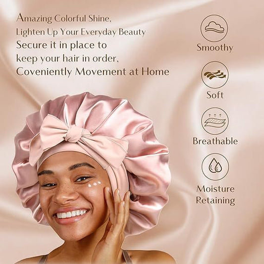 SEVLYA Satin Sleep Bonnet — Double-Layer, Adjustable Tie Band
