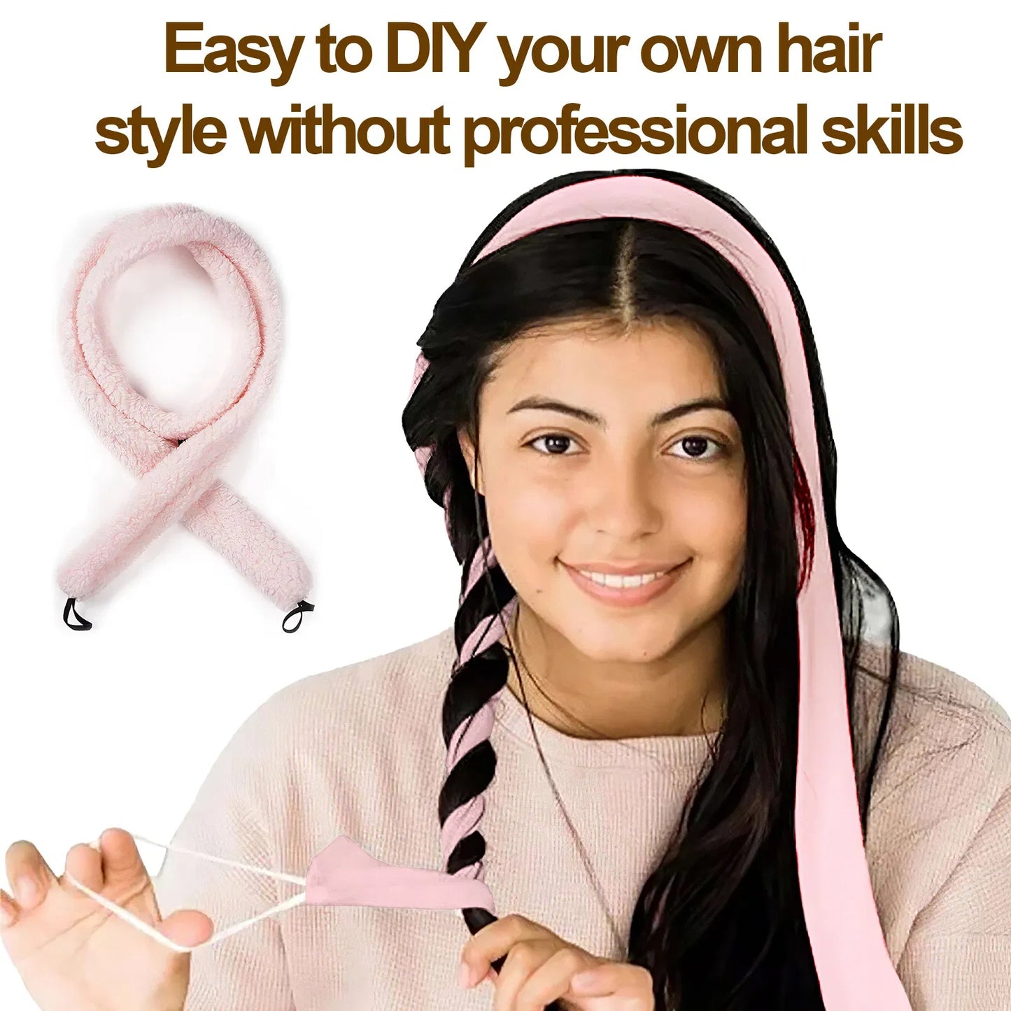 SEVLYA Night Curl Kit — Satin Heatless Curling Rod (Pink)